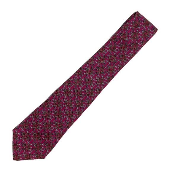Hermès Men’s 100% Silk Neck Tie Burgundy Geometric Pattern Made in France - Picture 3 of 5